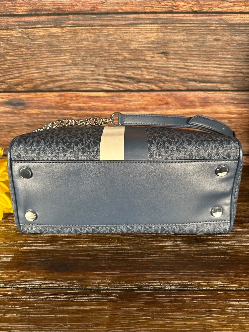 Michael Kors Navy and Cream Signature Stripe Crossbody